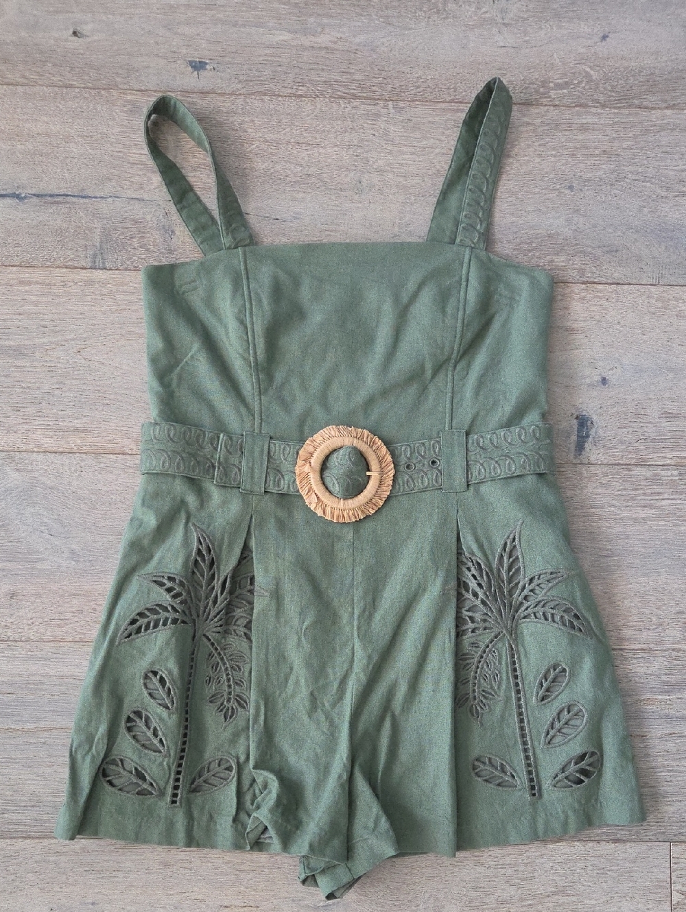 Caroline Constas Cutout Palm Romper with Rattan Belt NWOT Medium
